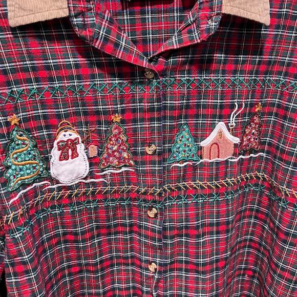 Vintage Casey Max Christmas Plaid Shirt Embroidered Holiday Blouse L - Picture 3 of 6